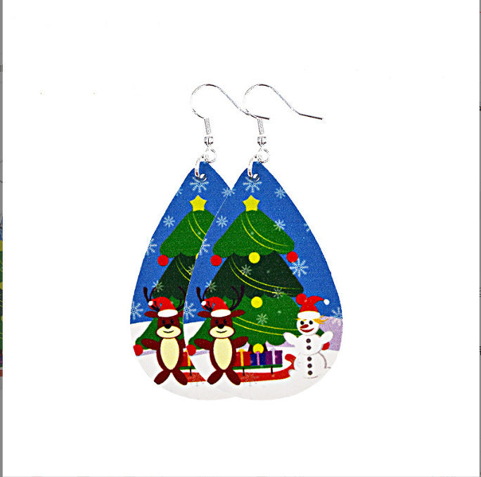 Wholesale Christmas Earrings Christmas Tree Snowflake Elk PU Leather Earrings
